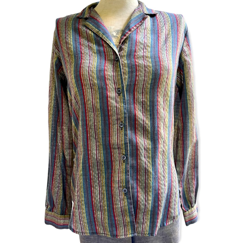 Vintage Rainbow Stripe Button Blouse